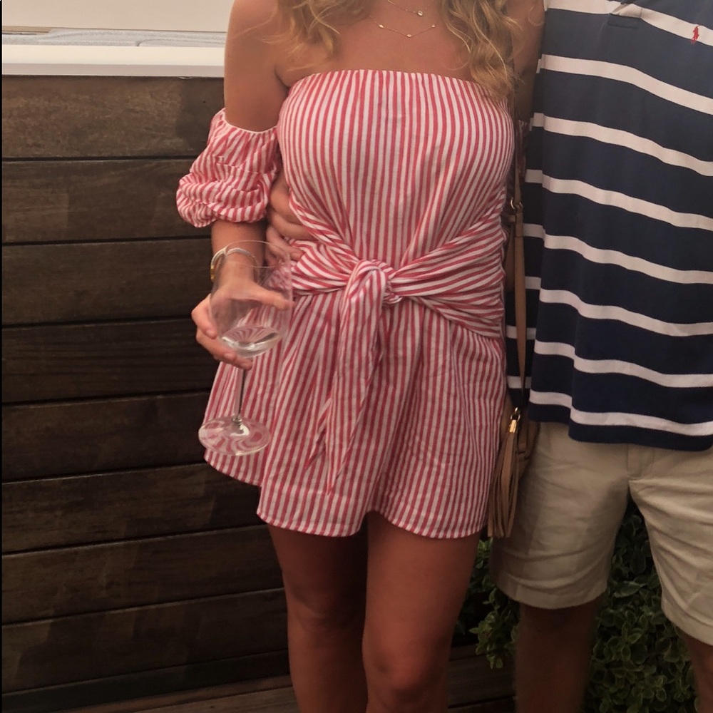 Red Seersucker Off the shoulder dress